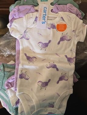 Carter's White Bodysuit with Purple Bird Print